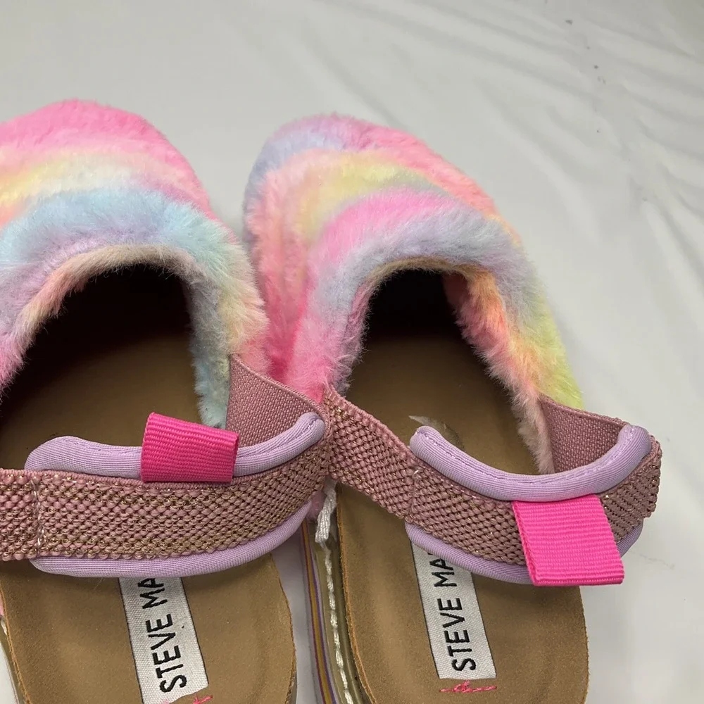 Steve Madden Shoes JKathyy Slippers Platform Faux Fur Mules Rainbow Girls Size 2